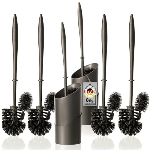 Hausfelder Klobürste mit Randreiniger Schwarz – Komplettset mit Halter & Ersatzbürsten - Praktisches Komplettset mit 6 austauschbaren Bürsten und 2 Haltern. Die integrierte Randbürste erreicht mühelos schwer zugängliche Stellen für gründliche Sauberkeit. Hochwertige Verarbeitung und elegantes Design für jedes Badezimmer.