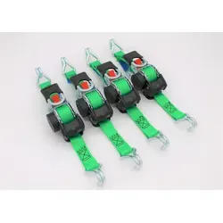 Automatik Zurrgurt mit Spitzhaken 1,8m x 25mm - Spanngurt mit Aufrollautomatik für müheloses Aufrollen. Hohe Belastbarkeit von 300 daN direkt und 600 daN in der Umreifung, ideal für sicheres Transportieren.