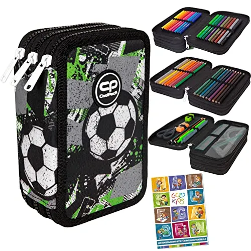 Let's Gol Fußball Federtasche 3-fach - Trendige 46-teilige Federmappe mit großzügigen Fächern. Ideal für Schüler und perfekt für die Aufbewahrung aller Schreibutensilien. Inkl. Hausaufgabenheft für die Grundschule.