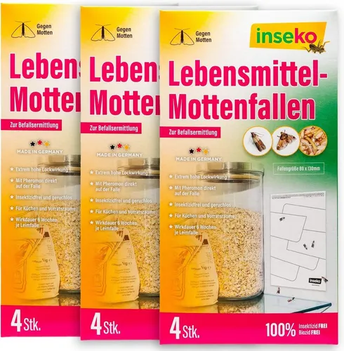 Inseko Klebefalle 12x inseko Lebensmittelmotten Falle I insektizidfrei und geruchlos, Pheromonfalle gegen Lebensmittelmotten und zur Befallsermittlung