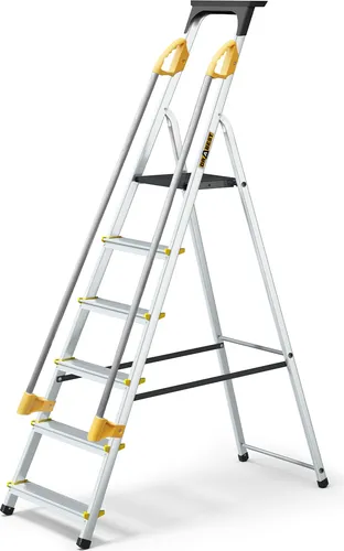 DRABEST Leiter PRO Serie Aluleiter 6 Stufen - Stehleiter mit 6 Stufen und Sicherheits-Handläufen, bis 150 kg belastbar für maximale Sicherheit und Komfort. Ideal für Heimwerker und Haushaltsarbeiten.