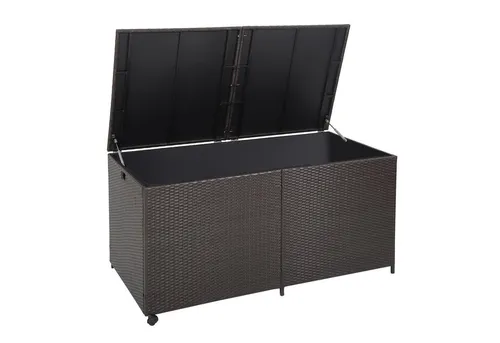 GOPLUS 662 Liter Polyrattan Kissenbox - Gartenbox mit 662 L Stauraum, ideal für Kissen und Spielzeug. Mit Gasdruckfedern für müheloses Öffnen und zwei Rollen für einfache Mobilität.