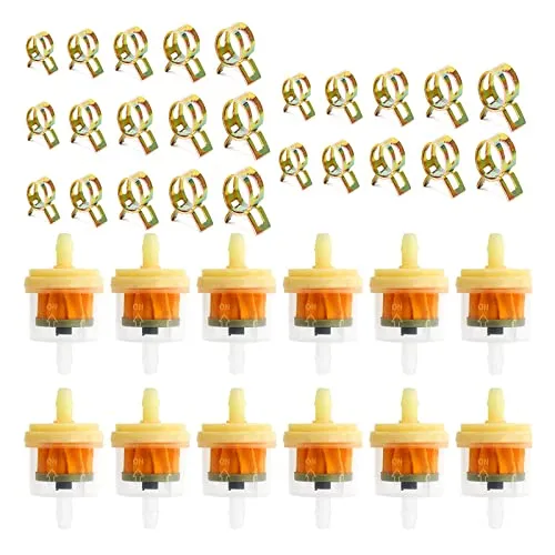 Stück Benzin Kraftstofffilter mit 25 Stück Schlauchschellen, Kraftstofffilter mit Magnet Universeller, für Motorrad, Roller, Rasenmäher Motor (6 mm, 7 mm, 8 mm, 9 mm, 10 mm) 12
