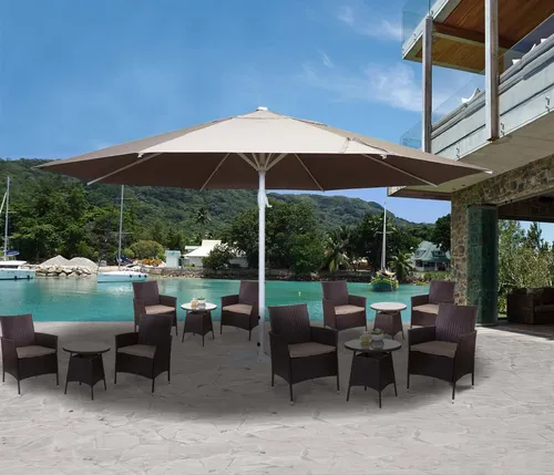 Sonnenschirm Carpi II, 5m Gastronomie Marktschirm - Sonnenschirm mit Ø 5m, robustem Alu-Mast und hochwertigem Polyester, ideal für Gastronomie und Veranstaltungen. Ausgezeichnet für soziale Verantwortung.