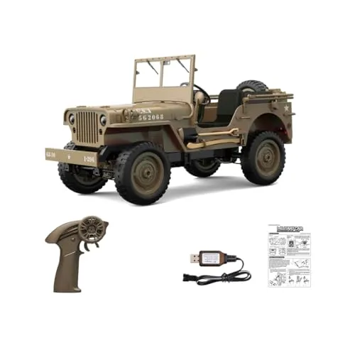 RCXTechPro 1:10 Militär RC Crawler Fahrzeug, 4WD Offroad Auto Geländewagen Modell Mit Doppelmotor, LED Beleuchtung Und Fernsteuerung Für Erwachsene Sammler Hobby Modellfahrzeug-Wüstengelb