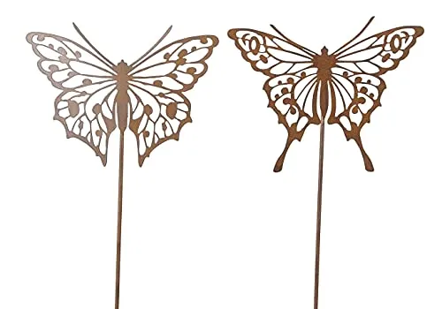 dekorativer Gartenstecker Beetstecker Gartendeko mit Schmetterling Edelrost Preis für 2 Stück