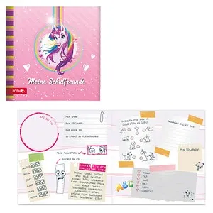 ROTH Freundebuch Einhornportrait - 64 Seiten, 16,5 x 16,5 cm, Erinnerungsalbum in Pink für unvergessliche Freundschaftsmomente