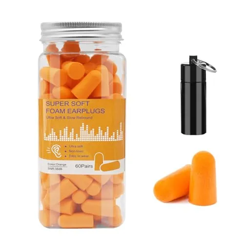 superweiche ohrstöpsel zum schlafen, 38dB höchster SNR 60 Paare, gehörschutzstöpsel zum Schlafen mit Aluminium-Tragetasche, für Schnarchen, Lernen, Reisen, Konzerte, Laute Geräusche (Orange)