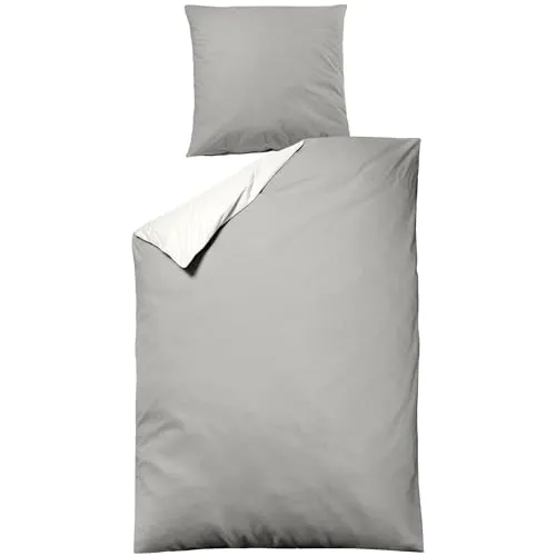 sleepling Satin Bettwäsche 135x200 cm, 2-teilig, Wendebettwäsche in Silber - Luxuriöses Bettwäsche-Set aus 100% Mako-Baumwolle mit glänzendem Satin-Finish. Pflegeleicht, atmungsaktiv und ideal für warme Sommernächte. Hergestellt in Europa für höchste Qualität.