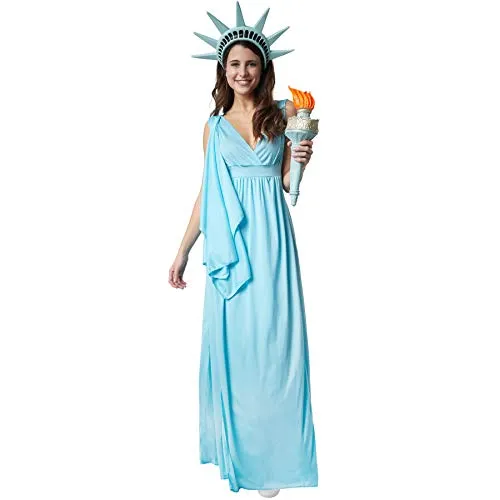 dressforfun 900548 - Damenkostüm Göttin der Freiheit - Kostüme für Erwachsene, ästhetisches ärmelloses Gewand im antiken Stil mit schimmerndem Stoff und eleganter Schärpe für einen beeindruckenden Auftritt.