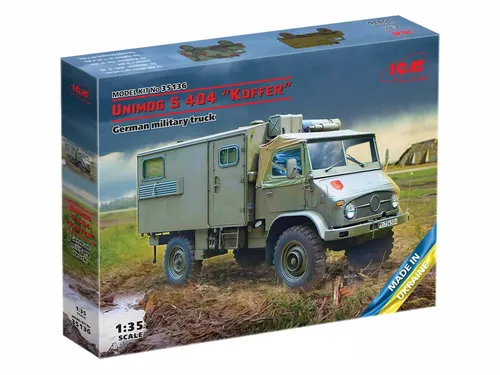 ICM ICM35136 Unimog S 404 - Modellbausatz - Lastwagen-Modellbausätze: Detaillierter 1:35 Unimog S 404 mit Kastenkarosserie, perfekt für Sammler und Modellbauer ab 14 Jahren.