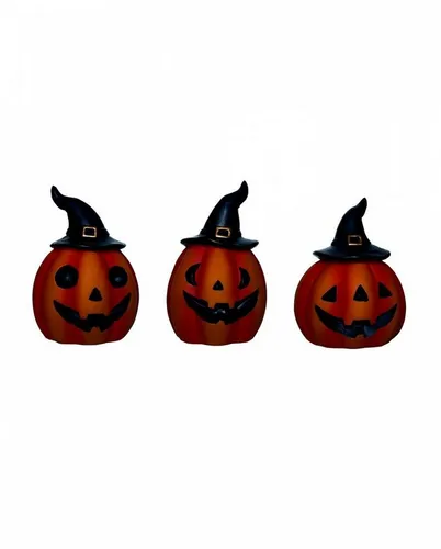 Horror-Shop Dekoobjekt Halloween Kürbis mit Hexenhut Dekofigur 9 cm
