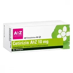 Cetirizin AbZ 10mg - Antiallergikum zur Linderung von Allergiesymptomen wie Juckreiz und laufender Nase. Eine Tablette täglich reicht für bis zu 24 Stunden. Ideal für Erwachsene und Kinder ab 6 Jahren.