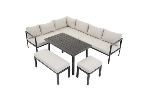 Garten-Essgruppe für 9 Personen – Elegantes Gartenmöbel-Set - Großzügiges Gartenmöbel-Set für bis zu 9 Personen. Robuste, korrosionsbeständige Stahlkonstruktion und wetterbeständige Tischplatte sorgen für langlebigen Genuss im Freien. Ideal für Terrasse, Garten oder Pool.