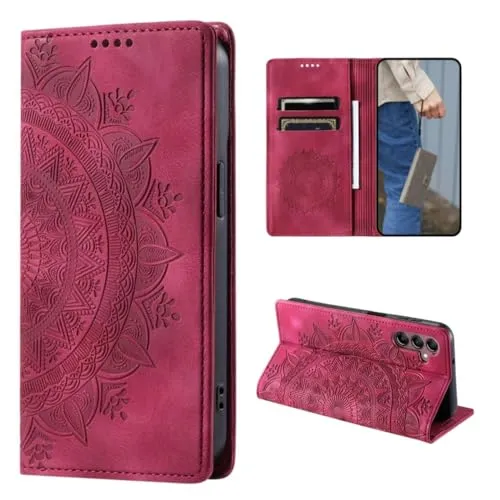 CoverKingz Handyhülle für Samsung Galaxy A15 - Handytasche mit Kartenfach Schutzhülle Cover - Handy Hülle klappbar Motiv Mandala Rot