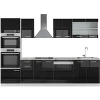 Vicco Küchenzeile R-Line Schwarz Hochglanz/Weiß, 300cm - Küchenzeilen mit individuellem Stauraum und höhenverstellbaren Füßen für optimale Anpassung. Ideal für jeden Haushalt und erweiterbar mit zusätzlichen Modulen.