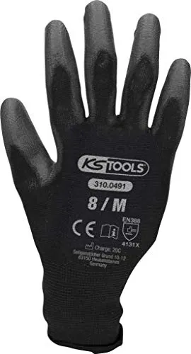 KS Tools 310.0491 Mikro-Feinstrickhandschuhe Schwarz, 12 Paar - Arbeitshandschuhe mit CE/EN 388 [4131X], luftdurchlässig und mit PU-Beschichtung für optimalen Grip beim Arbeiten mit Kleinteilen.