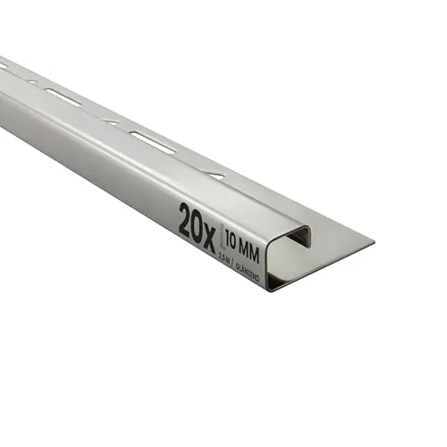 Edelstahlschiene 20x Quadrat-Profil L250cm - Teppichbeläge, hochwertige V2A Edelstahlschiene für perfekten Kantenschutz und dekorative Übergänge zwischen Belägen, pflegeleicht und langlebig.