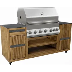 Endorphin Outdoor Küche Teak mit Merlin 641 Gasgrill – Silber