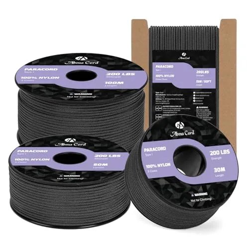 Abma Cord Paracord 2mm 15m Nylonschnur 3 Kern Seil Typ I Schnur für Basteln, Camping, Outdoor