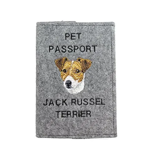 Art-Dog Hundepasshülle - Handgefertigte Filzhülle mit gesticktem Muster - Tierärztliche Reisepasshülle für Hunde - 17x12,5cm - Jack Russel Terrier