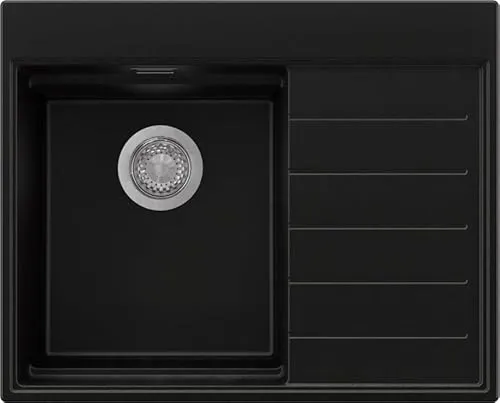 PRIMAGRAN Spülbecken Schwarz 62x50cm, Granitspüle 1 Becken + Ablauf-Set, Küchenspüle ab 40er Unterschrank - Sydney Ergo S049
