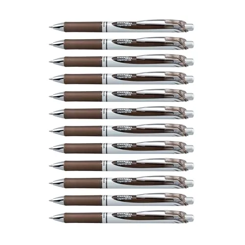 Pentel EnerGel XM BL77 Gelschreiber – Sepia (12 Stück) - Gelschreiber für präzises Schreiben, ideal für Linkshänder. Mit schneller Trocknung und gummierter Griffzone für besten Komfort. Nachfüllbar und umweltfreundlich mit 54% Recyclinganteil.