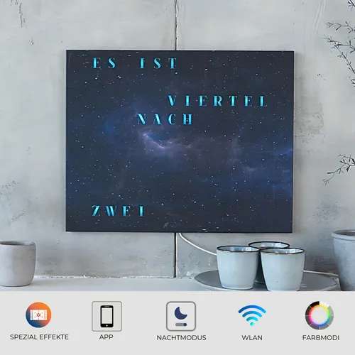 build-yours Bausatz WordClock Jupiter SPACE - Gestalte deine individuelle LED Wanduhr - Wohnaccessoires: Kreativer Bausatz für eine moderne Wortuhr mit WLAN-Funktion, die in verschiedenen Farben leuchtet und geräuschlos ist.