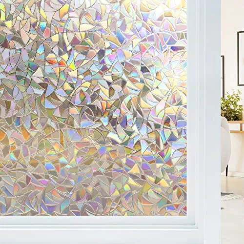 Haton Fensterfolie Blickdicht, Fensterfolie Selbsthaftend Bunt Sichtschutzfolie Fenster, 3D Regenbogen Klebefolie Fenster,ohne Klebstoff UV-Schutz Glasfolie für Wohnzimmer Küche, 60 x 200cm