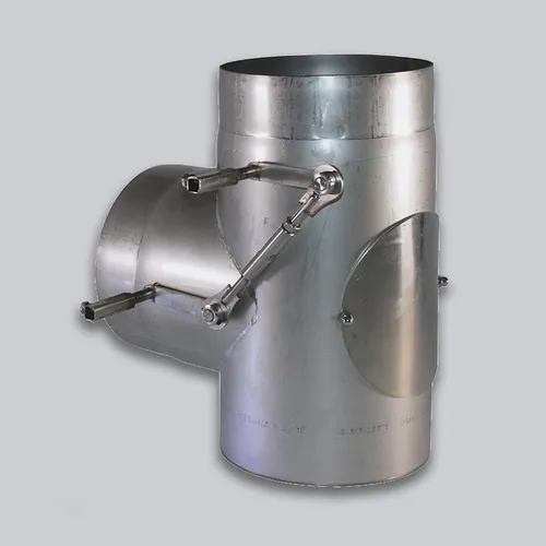 Umlenkklappe/Bypassklappe mit Revisionstür, Edelstahl, Ø 150 mm - Flexible Bypassklappe zur effektiven Steuerung von Rauchgasen. Mit 8 x 8 mm Innenvierkant und Revisionsöffnung für einfache Wartung. Ideal für Kachel- und Grundöfen, sorgt für optimierte Wärmeverteilung.