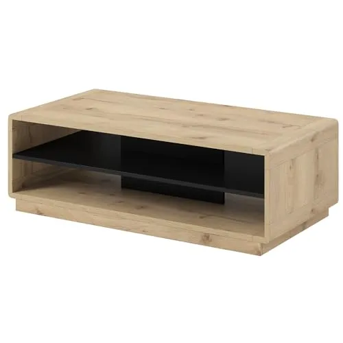Skandinavischer Couchtisch ALBANY-83 aus Eiche 120 cm - Moderner Wohnzimmertisch mit fühlbarer Strukturoberfläche, ideal für stilvolle Wohnzimmer. Breite: 120 cm, Höhe: 40 cm, Selbstmontage.