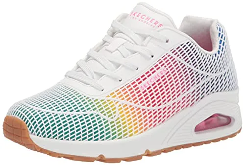 Skechers Damen Uno – Ein Echter Hingucker Sneaker, White Multi, 37 EU - Damen-Sneaker mit einzigartigem Oberdesign und luftgekühlter Komfort-Einlegesohle aus Memory-Schaum für ultimativen Tragekomfort.