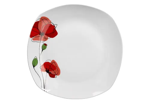 van Well Servierplatte Servierplatte Monika 28,5cm weiß Blume-Mohn XL-Buffetplatte, Porzellan