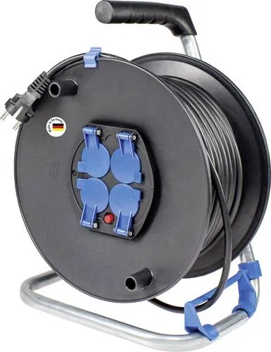 AS Schwabe 10119 Kabeltrommel 50.00m - Schwarz mit Schutzkontakt-Stecker - Kabeltrommel mit 50m Kabellänge, ideal für den Einsatz im Außenbereich, robust und sicher mit Schutzkontakt-Stecker.