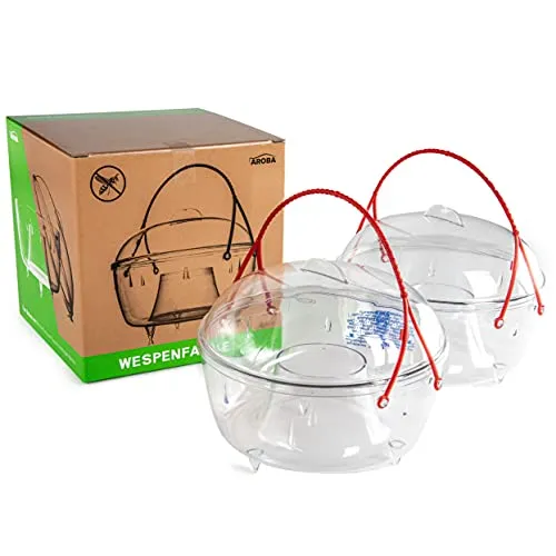 2er Set Aroba Profi Insektenschutz Wespenfalle 18cm GROß und besonders WIRKSAM Umweltfreundlich ganz ohne Gift Insektenfalle Fliegenfänger Wespenfänger Wespenstopp Mückenfalle transparent