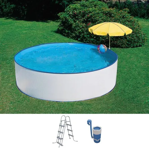 SUMMER FUN Rundpool SKIMMY 3-tlg. Ø300x90 cm - Weiß - Rundpool mit stabiler Stahlwand und 3-teiligem Set. Ideal für entspannende Sommertage im Garten. Schneller Aufbau und hohe Qualität für unbeschwerten Badespaß.