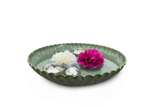 matches21 HOME & HOBBY Wasserspiel Miniteich Set Schale in Grün, Schwimm Teelichter Ø 35 cm Silber, (6 tlg), Komplettset mit Schwimmkugeln aus Edelstahl