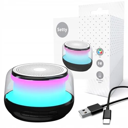 setty GB-700 Bluetooth Lautsprecher Klein - USB & microSD-Kartensteckplatz - 5W Leistung - RGB-Beleuchtung - 6h Akkulaufzeit - Schwarz
