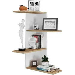 VCM Holzregal hängend | Elegantes Aufbewahrungsregal in Weiß/Honig-Eiche - Schweberegale für platzsparende Aufbewahrung, ideal für CDs, DVDs und Bücher. Mit 4 stabilen Regalböden und erweiterbar für zusätzlichen Stauraum.