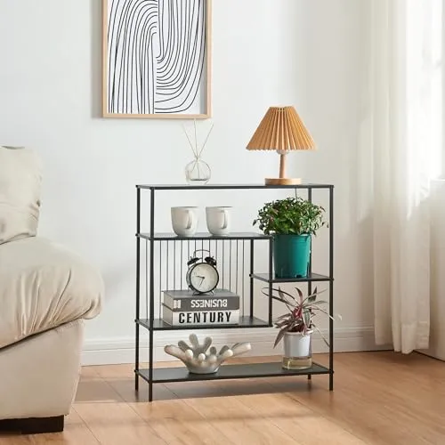 [en.casa] Konsolentisch Beesel - Schmaler Flurtisch aus Metall in Schwarz - Vielseitiger Konsolentisch aus hochwertigem Metall, ideal für Flur oder Wohnzimmer. Mit zwei Ablagen für zusätzlichen Stauraum und modernem Design fügt er sich perfekt in jeden Raum ein.