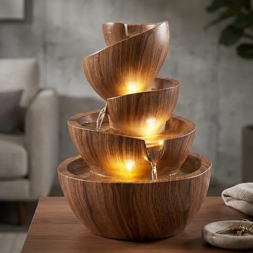 LED Zimmerbrunnen BK912 – 39 cm Deko-Brunnen mit warmweißen LED-Spots für Innen- und Außenbereich