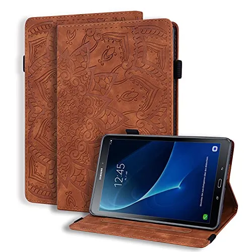 Hülle für Samsung Galaxy Tab A6 10,1 (2016) PU Leder Schutzhülle SM-T580/T585 Flip Cover Case Tablethülle mit Standfunktion Kartentasche Stifthalter für Galaxy Tab A6 10.1 Zoll,Braun