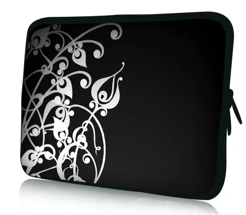 wortek Universal Notebooktasche Schutzhülle aus Neopren für Laptops bis ca. 15,4 Zoll - Ranke Schwarz Weiß