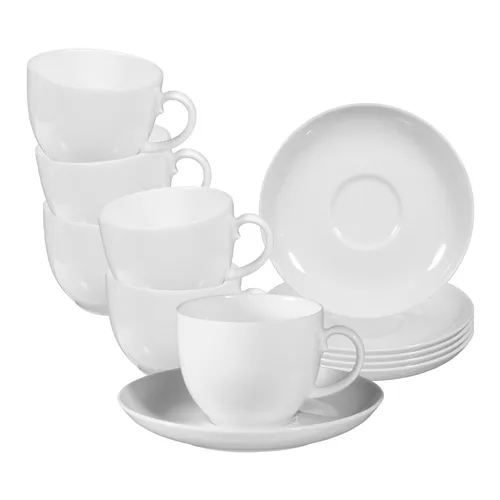 Seltmann Weiden Rondo/Liane Weiß Kaffeetasse 6er Set - Thermobehälter aus hochwertigem Porzellan, spülmaschinen- und mikrowellengeeignet, vereint schlichte Eleganz mit detailverliebtem Design für stilvolle Kaffeepausen.