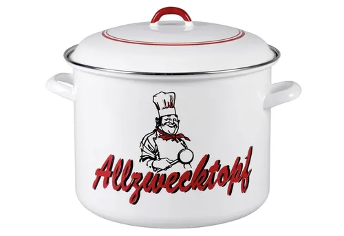 Karl Krüger Kochtopf 28 cm - 14 Liter, emailliert in Weiß mit Dekorbild, geeignet für alle Herdarten inklusive Induktion