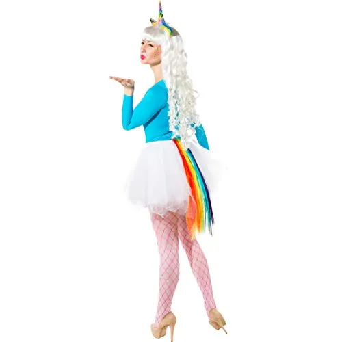 NET TOYS Einhorn Kostüm-Set bestehend aus Haarreif & Schweif | Bunt | Angesagtes Damen-Kostüm-Zubehör Fantasy | EIN Highlight für Mottoparty & Karneval