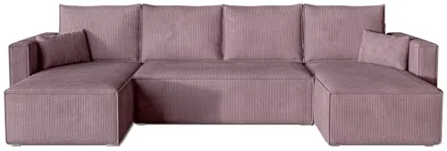 BROMARKT Ecksofa mit Schlaffunktion – U-Form Couch in Puderrosa - Sofas & Couches – Schlaffunktion für zwei Personen und geräumiger Bettkasten für optimale Aufbewahrung. Elegantes Design mit hochwertigem Cordstoff für eine einladende Atmosphäre.