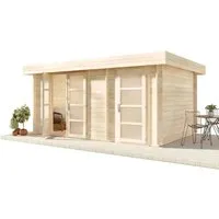 Alpholz Gartenhaus Modern-E 510x359 cm - Gartenhaus aus nordischer Fichte, naturbelassen mit Panorama-Tür für viel Licht. Ideal für Gartenliebhaber, die zusätzlichen Stauraum und einen stilvollen Rückzugsort suchen.