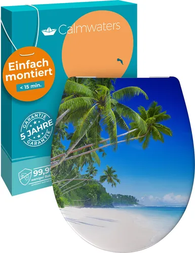 Calmwaters WC-Sitz Motiv Original - Palmenparadies mit Absenkautomatik - Toilettendeckel mit maritimem Palmenparadies-Motiv, antibakteriell und einfach zu montieren. Ideal für jedes Badezimmer, belastbar bis 250 kg und mit Quick-Release für leichte Reinigung.