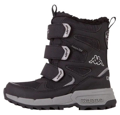 Kappa Kinder Winterstiefel VIPOS Schwarz - Wasserdichter und atmungsaktiver Winterstiefel für Kinder mit warmem Teddyfutter und drei praktischen Klettverschlüssen für einfaches An- und Ausziehen.